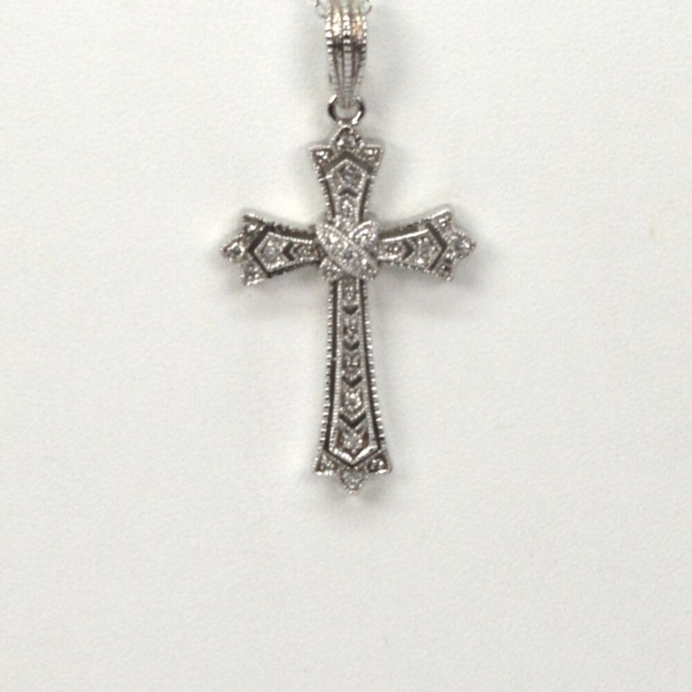 Sterling Silver Cross w Pave Cubic Zirconia on 18" Sterling Chain